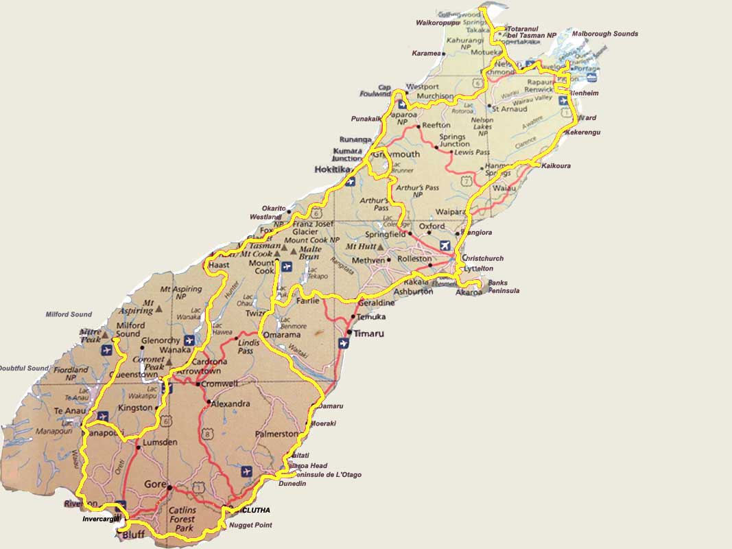 carte ile sud nouvelle-Zélande